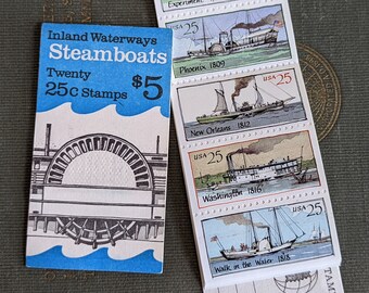 切手89 1989年 25セント切手20枚セット、内陸水路蒸気船、ボート切手、ニュー