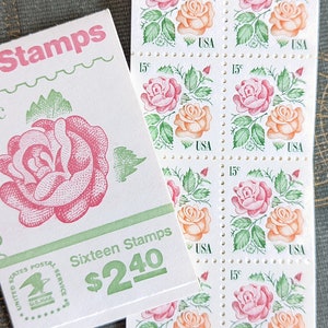 1978 Carnet de seize timbres roses de 15 cents, timbres cartes postales