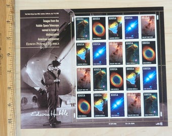 Hubble Space Telescope Unused Postage Stamp Sheet, 1999, Twenty 33 Cent Stamps, Vintage Collectible Stamps