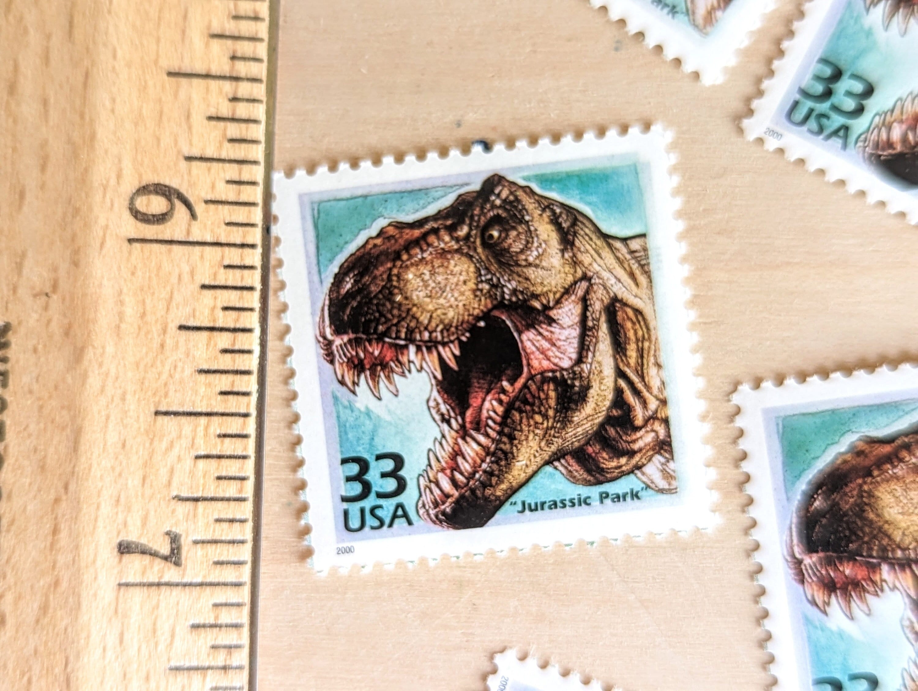 ジュラシックパーク切手5枚、ヴィンテージ未使用USPS 33セント切手