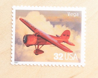 5 Vega Aircraft Stamps, Vintage Unused USPS 32 Cent Postage Stamps, Classic American Aircraft Series 1996, Gummed