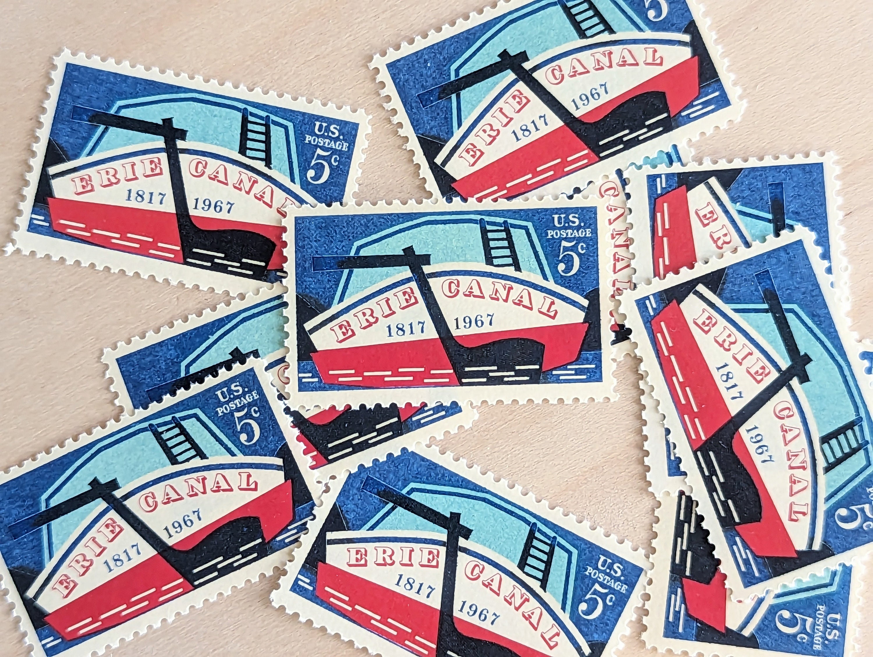 エリー運河切手10枚セット、5セント、未使用米国郵便切手（1967年
