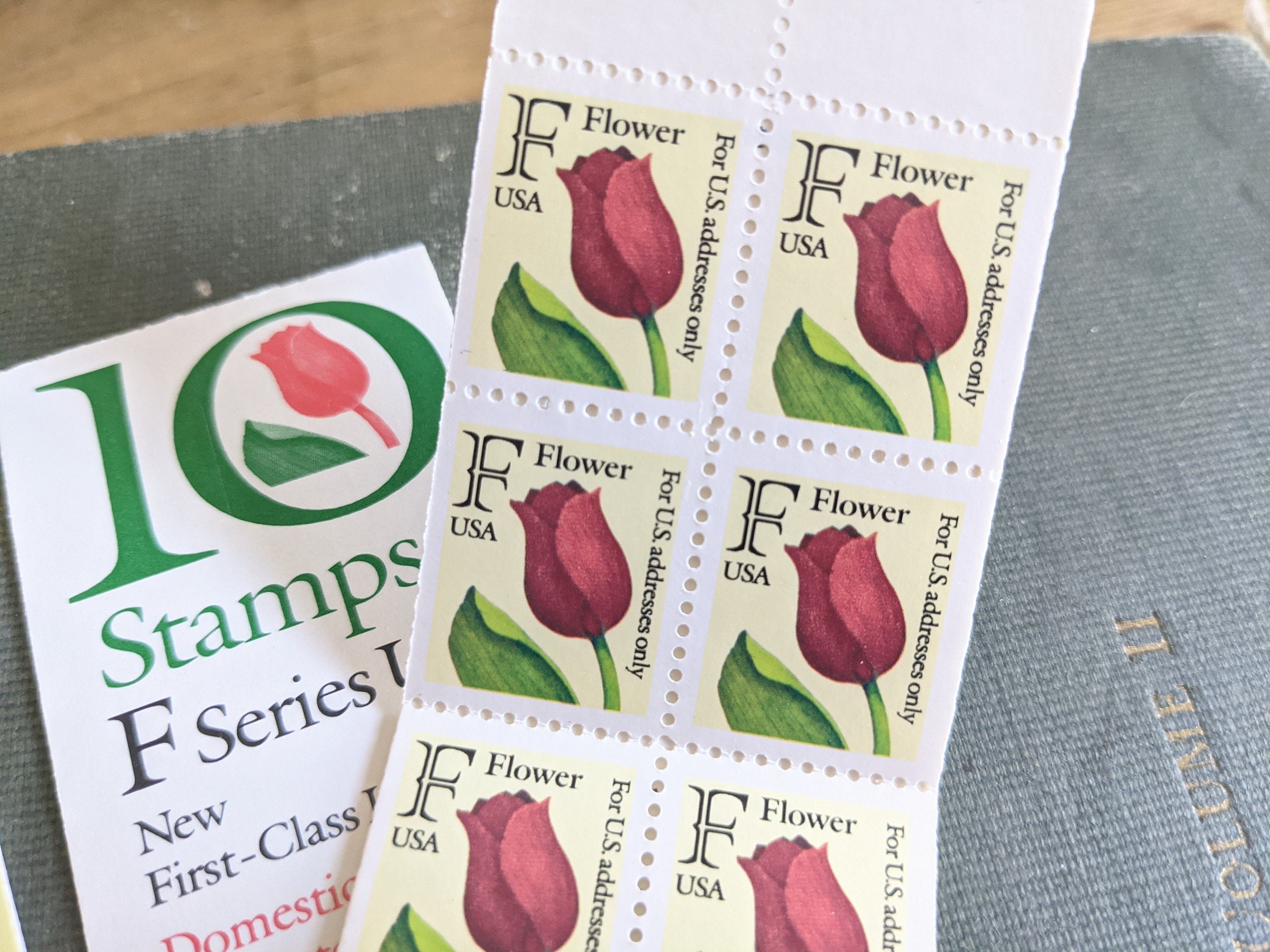 Booklet of 10 Tulip F Rate Stamps, Vintage Unused USPS 29 Cent  display picture 1
