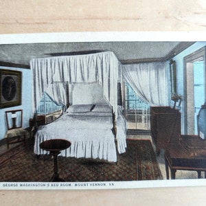 Carte postale non utilisée de la chambre de George Washington, Mount Vernon, Virginie
