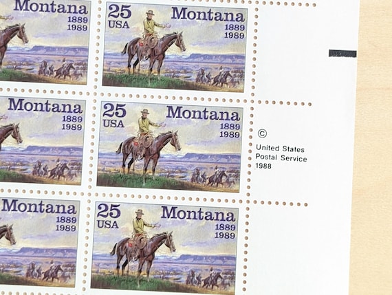 モンタナ州切手50枚セット、1989年未使用郵便切手、25セント切手