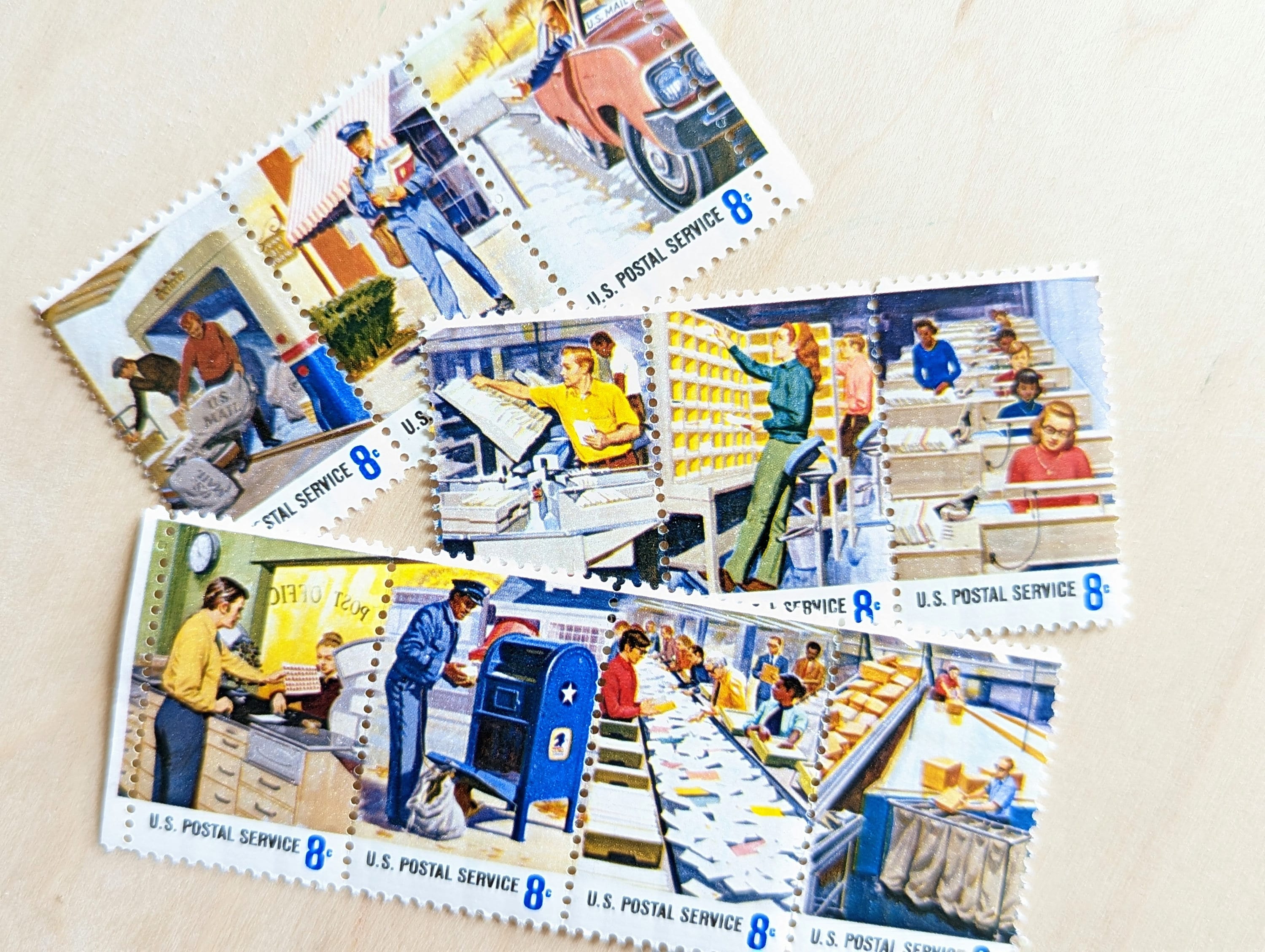 10 U.S. Postal Service Stamps, 1973 Unused Postage Stamps, 8 Cent
