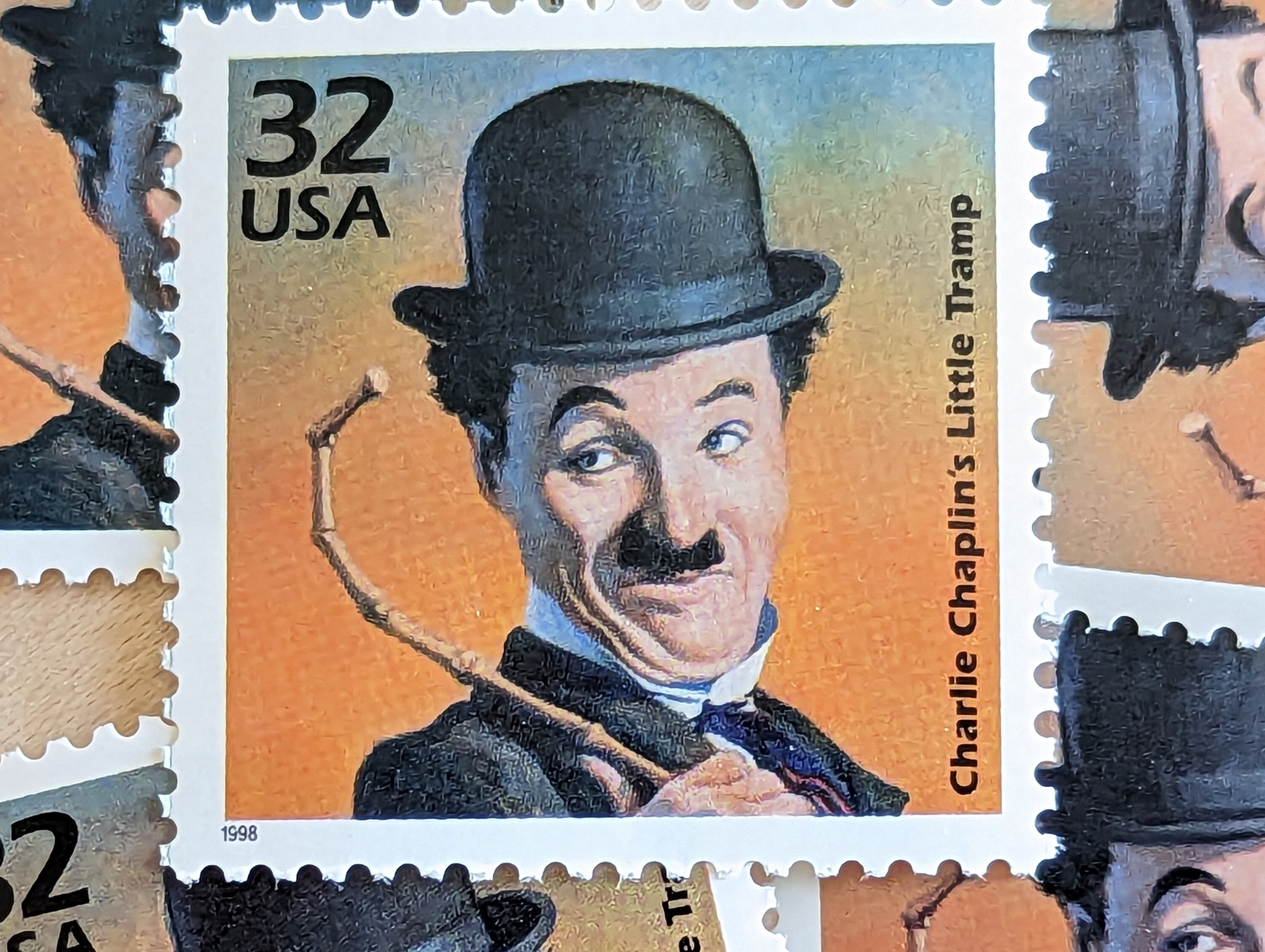 チャールズチャップリン 5 Charlie Chaplin Stamps, Vintage Unused USPS 32 Cent Stamps