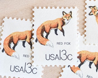 10 Red Fox Stamps, Vintage Unused USPS 13 Cent Postage Stamps, Canadian International Philatelic Exhibition 1978, Gummed Stamps