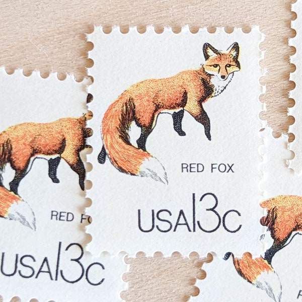 10 Red Fox Postage Stamps, 13 Cent 1978 Unused Postage Stamps, Woodland Animal Stamps