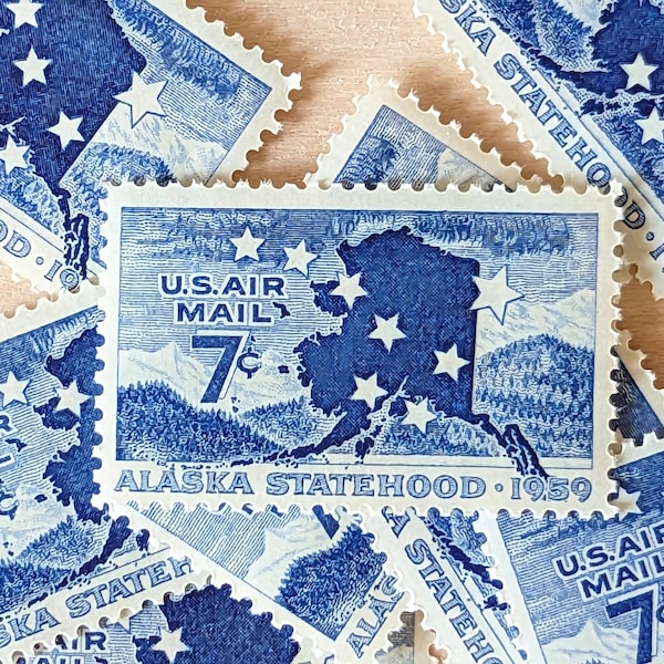 10 Alaska Statehood Stamps, 7 Cent 1959 Unused Postage Stamps