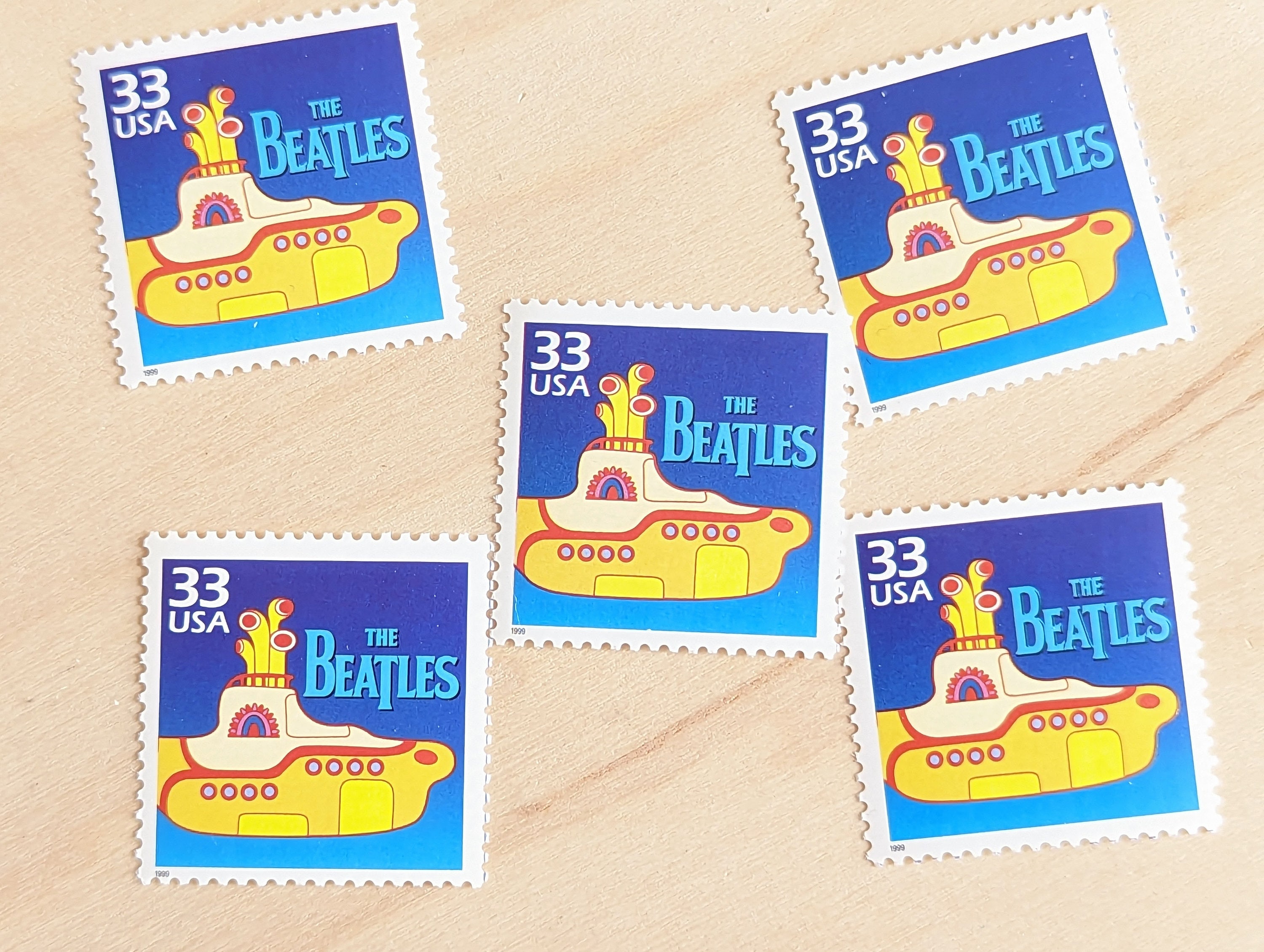 5 the Beatles Yellow Submarine Stamps, Vintage Unused USPS 33 Cent