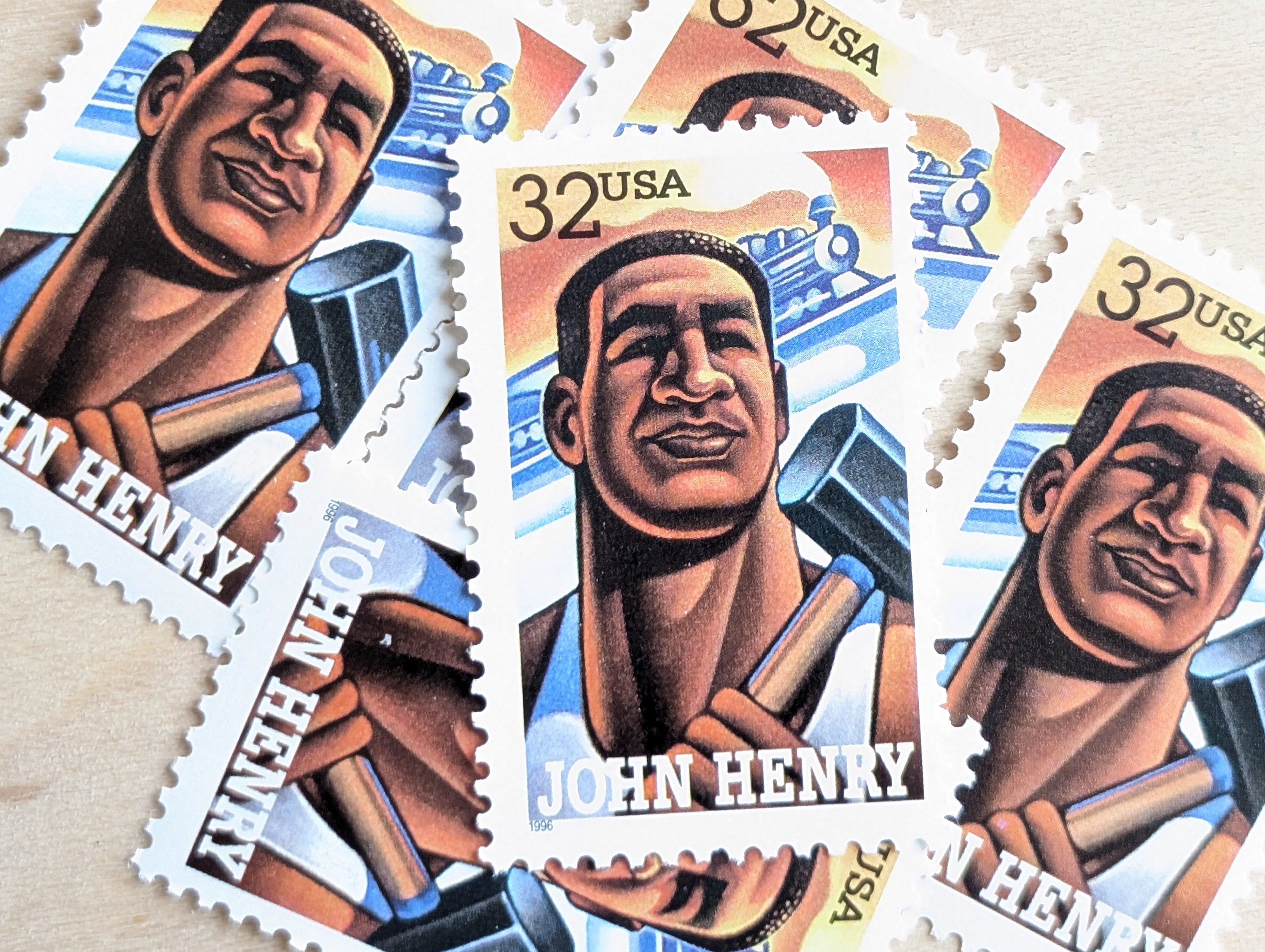 5 Folk Heros Stamps, John Henry, Unused US Stamps, 1995, 32 Cent Stamps, Vintage Collectible Stamps