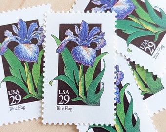 5 Blue Flag Wildflower Stamps, Vintage Unused USPS 29 Cent Postage Stamps, 1992 Gummed