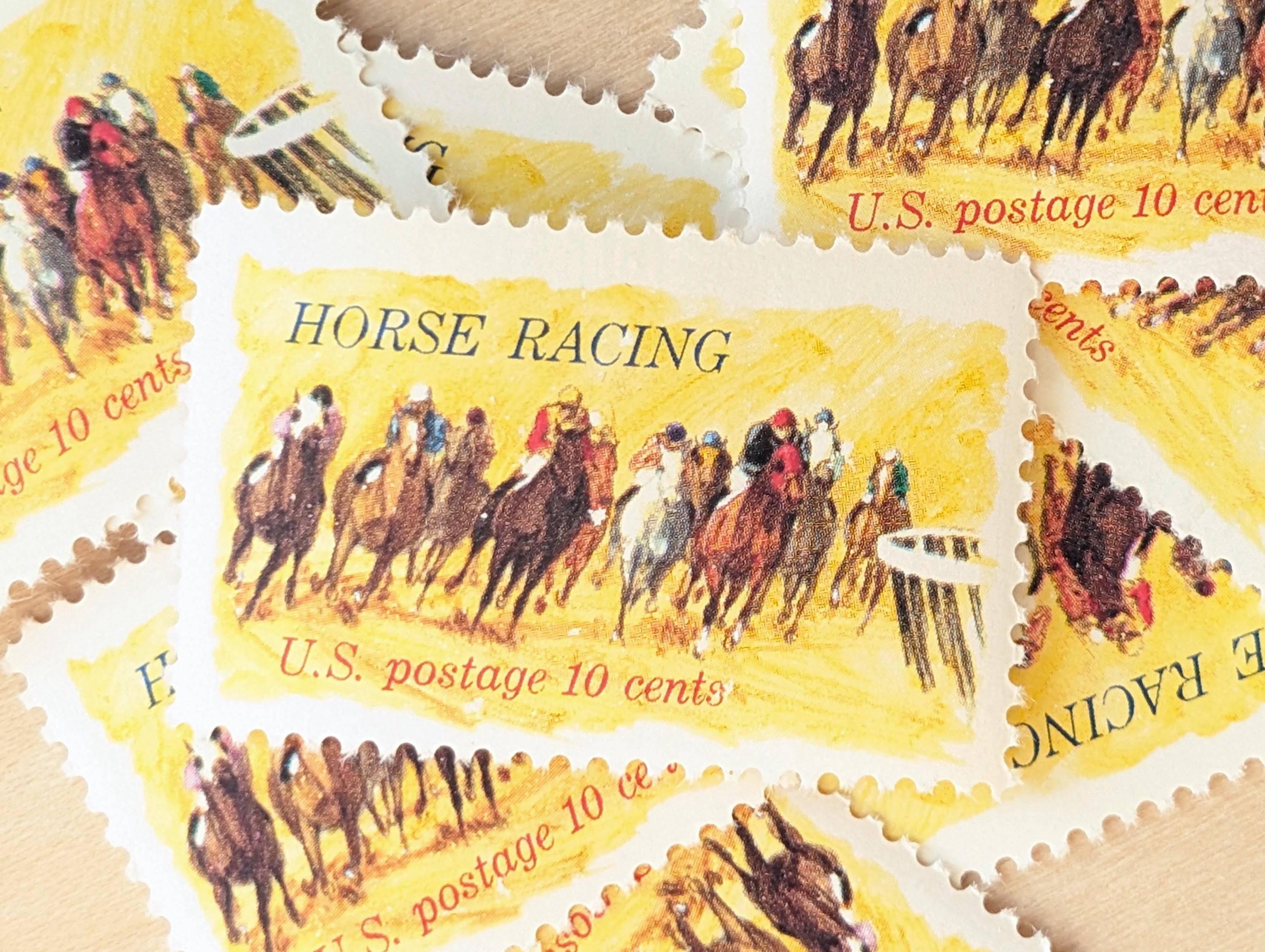 海外紙物　ヴィンテージ Horse Tram チケット　3種　ロール売り 10 Horse Racing Stamps, Vintage Unused USPS 10 Cent Postage Stamps