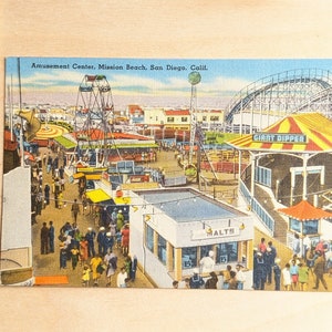 Ongebruikt amusementscentrum, Mission Beach-briefkaart, San Diego, Californië