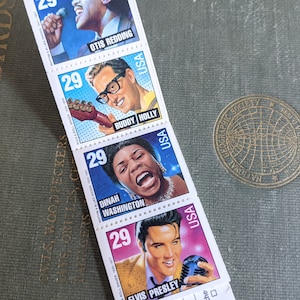 Booklet of Twenty 29 Cent Stamps Rock and Roll Rhythm and Blues, Elvis Presley, Bill Haley, Dinah Washington, Vintage Collectible Stamps