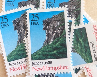 10 New Hampshire State Stamps, Vintage Unused USPS 25 Cent Stamps, 1988 Gummed Stamps