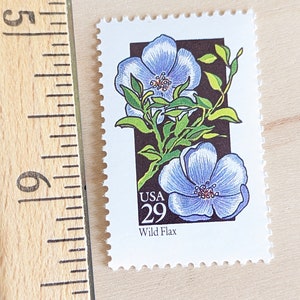 5 Wild Flax Wildflower 29 Cent Stamps, 1992, Vintage Collectible Stamps