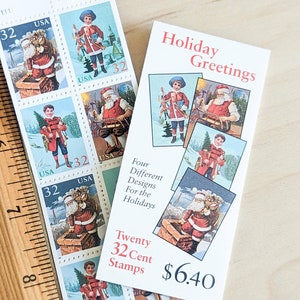 Booklet of Victorian Santa Holiday Greetings Stamps, 32 Cent Unused US Stamps, 1995, Vintage Collectible Stamps