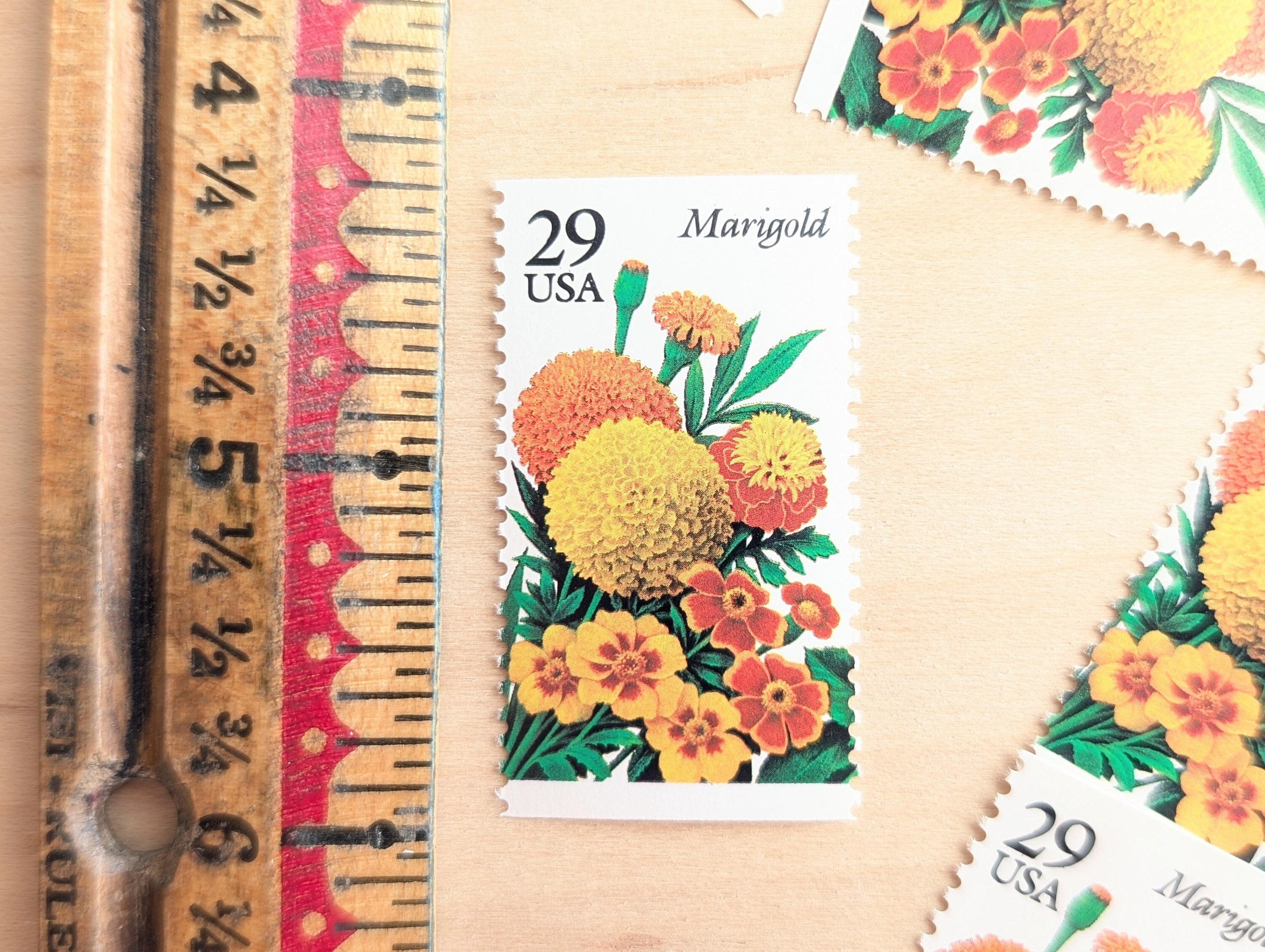 5 Marigold Stamps, Unused Postage Stamps, 29 Cent Stamps, Flower Stamps, 1993, Vintage Collectible Stamps