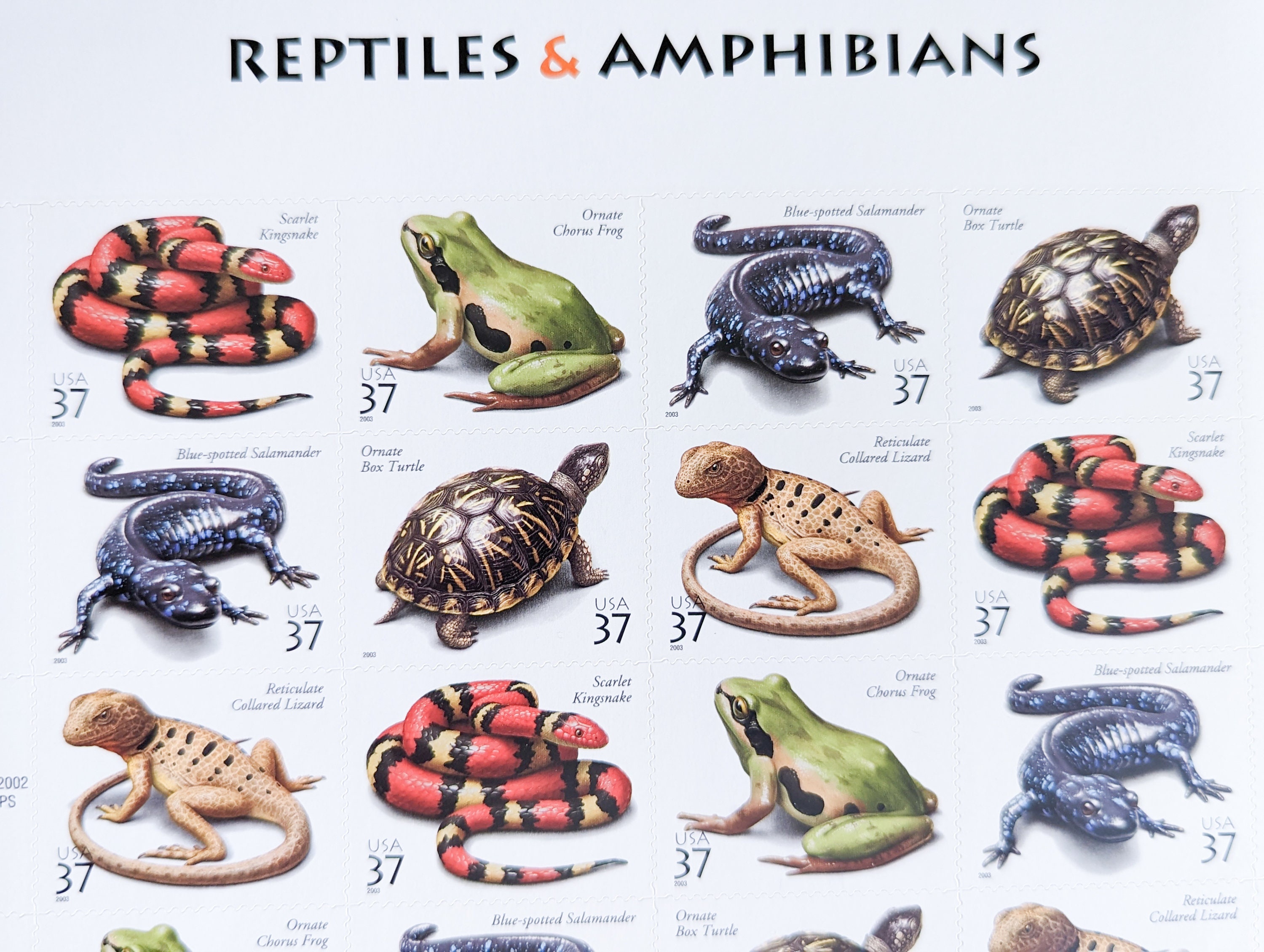 Sheet of 20 Reptiles and Amphibians Unused US Stamps, 2002