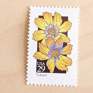 5 Tickseed Wildflower 29 Cent Stamps, 1992, Vintage Collectible Stamps