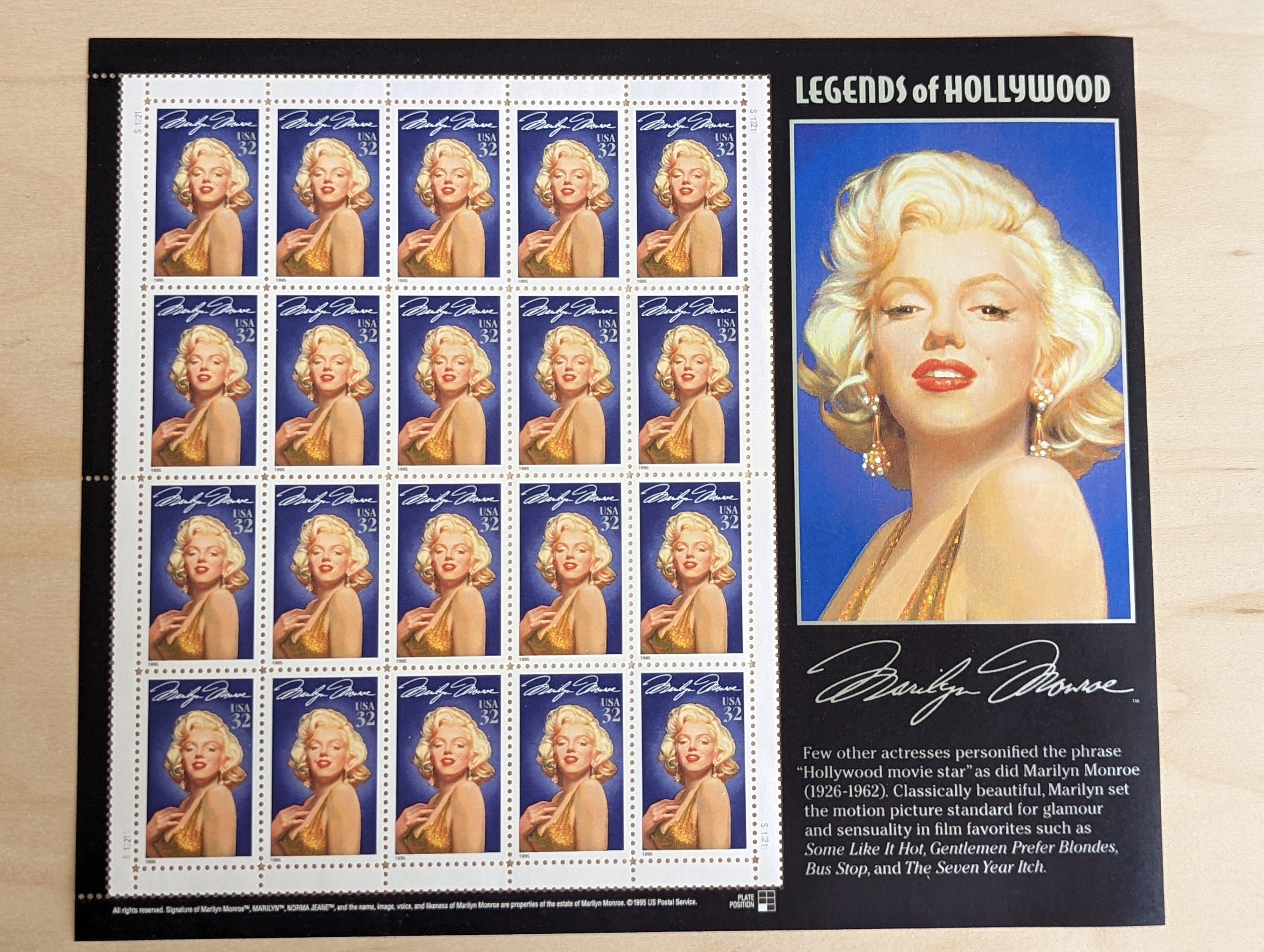 Marilyn Monroe Unused US Stamp Sheet, 1995, Sheet of 20, 32