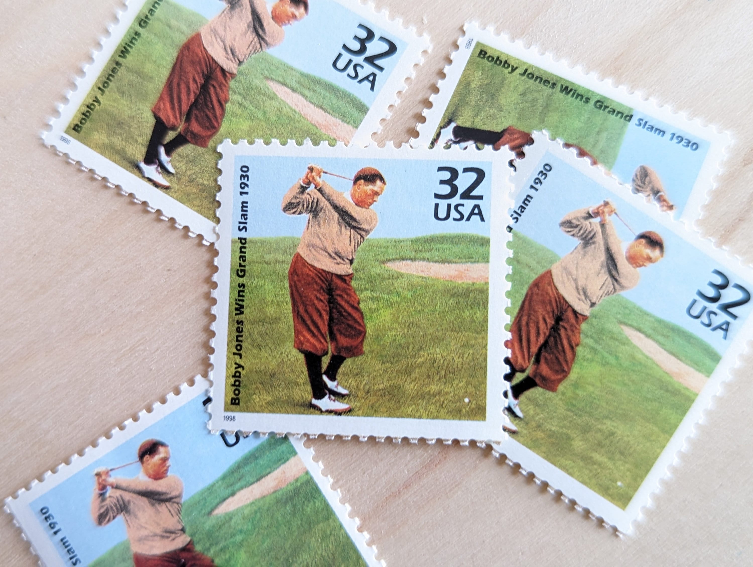 ボビー・ジョーンズ切手5枚、未使用の米国郵政公社（USPS）132セント