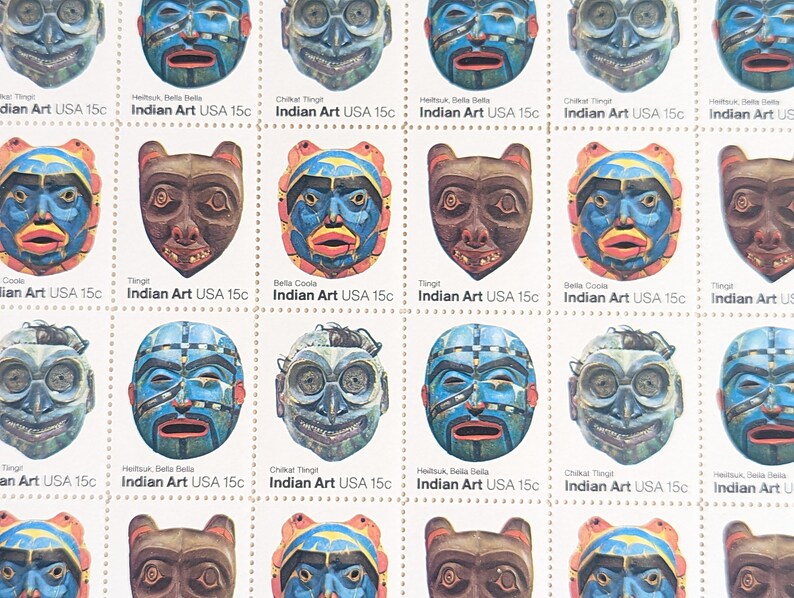 Native File Stamp Sheet of 40 Indian Art US Postage Stamps, 15 Cents, Native American ...