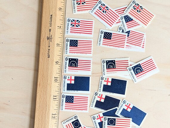 アメリカ国旗切手25枚、歴史的なアメリカ国旗、1968年未使用切手、6