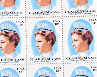 Bogen mit 40 Clara Maass Briefmarken, unbenutzte US 13 Cent Briefmarken, Vintage Sammlerstücke, Briefmarken, 1976 Gummiert