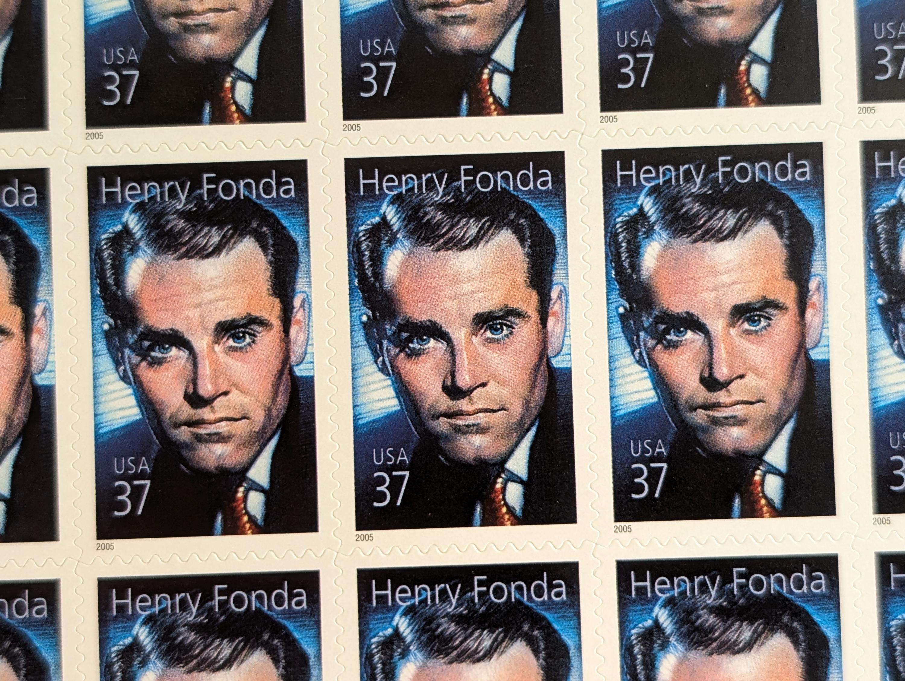 ヘンリー・フォンダ未使用米国切手シート、2004年、20枚入り、37セント