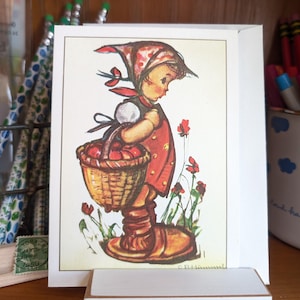 Senden Sie eine Vintage Grußkarte, M. J. Hummel Obstkorb-Karte, 4 Optionen für den Versand, 5,5 "x 4"