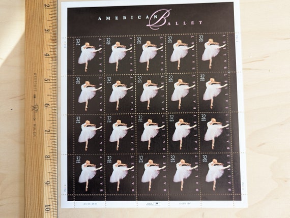 売約8819 外国切手 アメリカ 1998年バレリーナバレエ Sheet of 20 American Ballet Stamps, Vintage Unused USPS 32 Cent