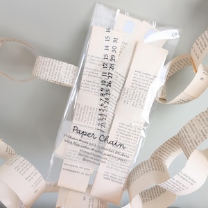 Vintage Book Paper Chain Kit, 31 Chains and 31 Number Stickers to Count Down or Decorate, Made with Vintage Book Pages, 1 or 1.5 Inches Wide