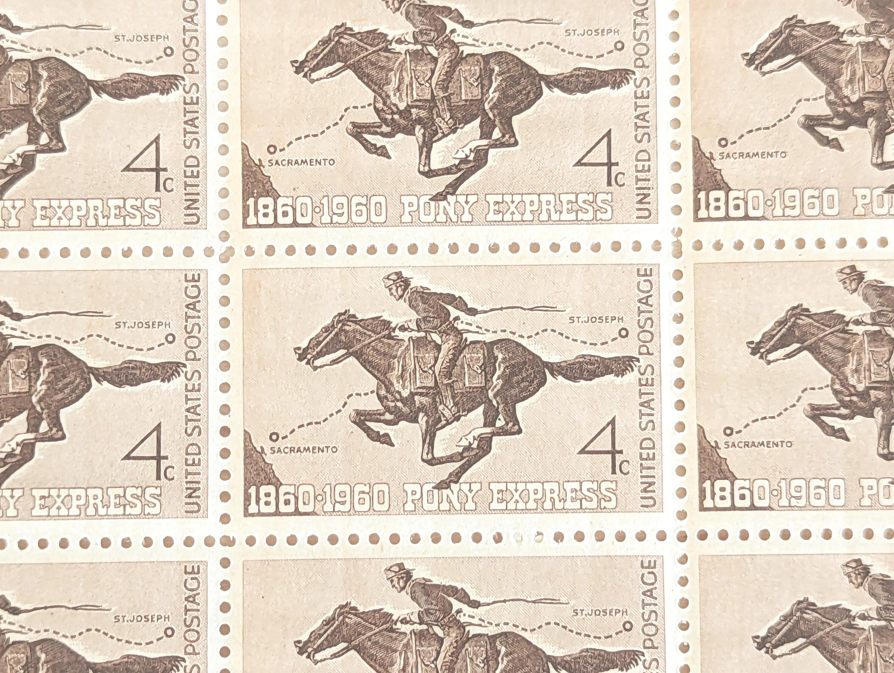Sheet of 50 Pony Express 1860-1960 Stamps, Vintage Unused USPS 4