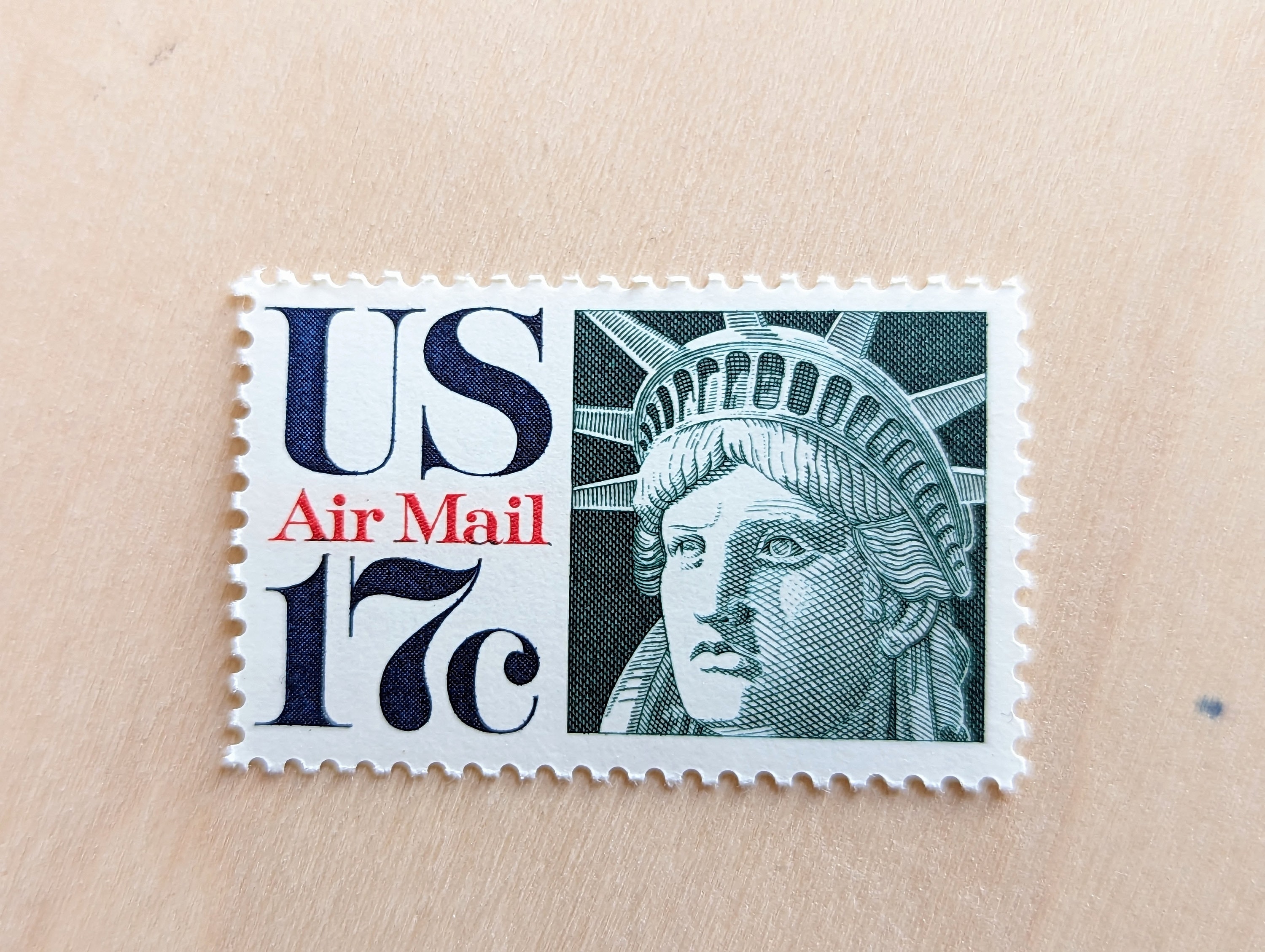 10枚の米国航空郵便自由の女神像切手、ヴィンテージ未使用USPS 17 