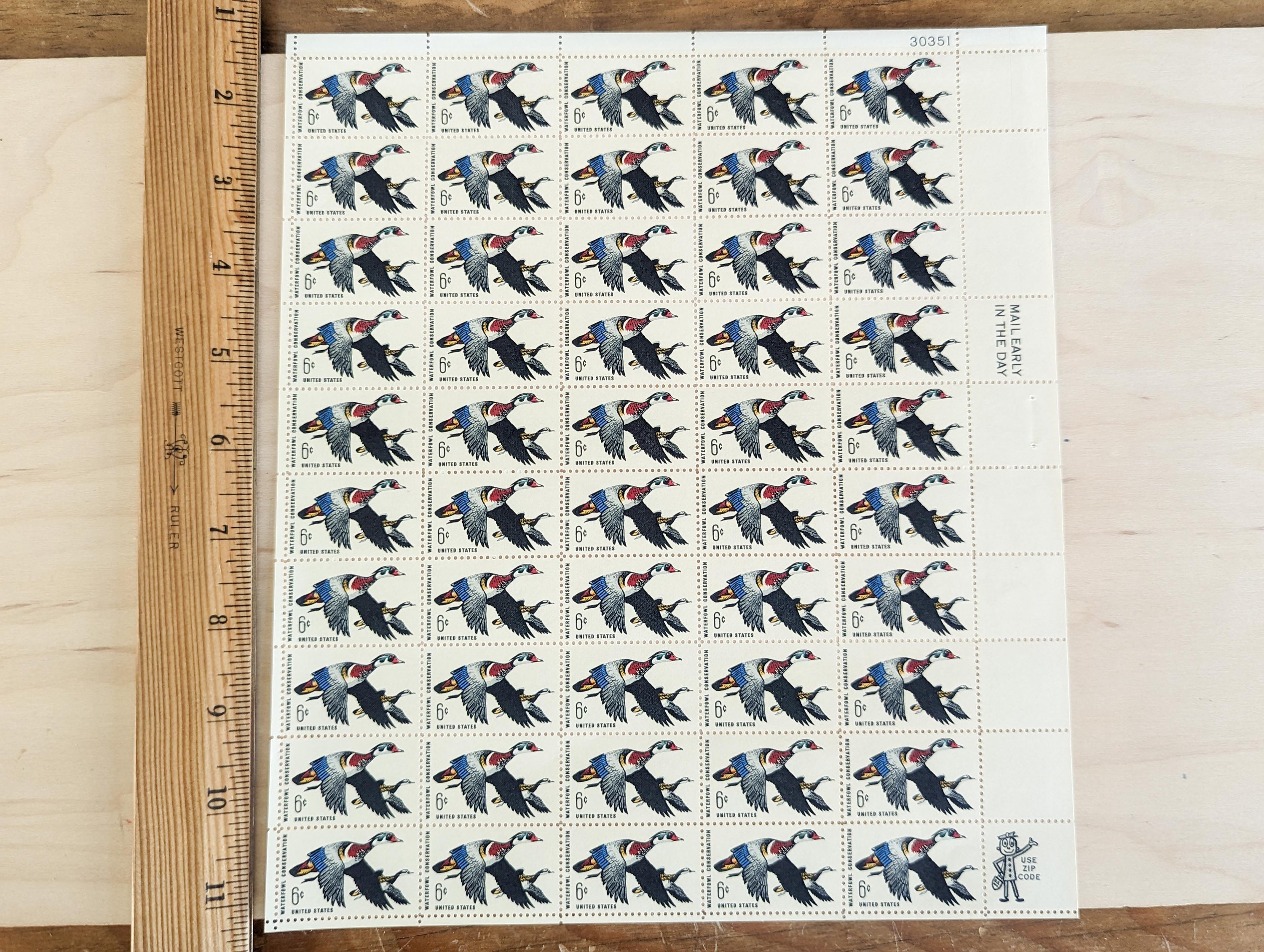 水鳥保護切手50枚セット、ヴィンテージ未使用USPS 6セント切手、1968年