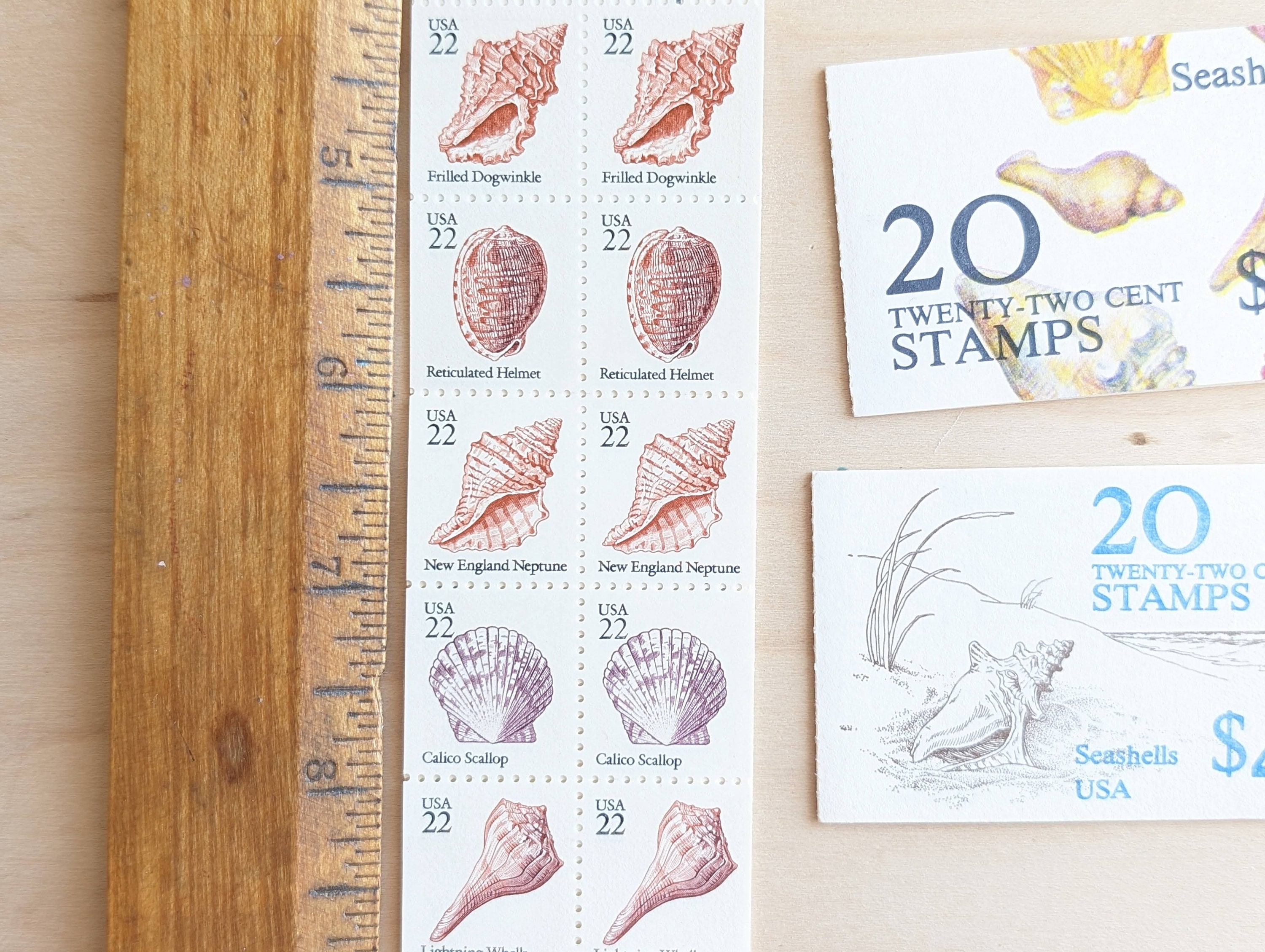 20枚の貝殻切手が入った冊子、ヴィンテージの未使用USPS 22セント切手