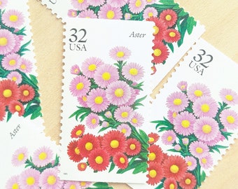 アスターフラワー切手5枚、ヴィンテージ未使用USPS 32セント切手、1998