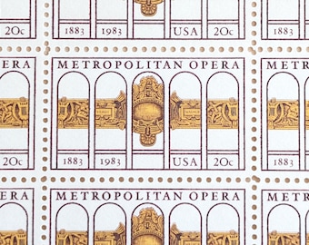 Bogen mit 50 Metropolitan Opera Briefmarken, 1983 ungelaufene Briefmarken, 20 Cent Briefmarken