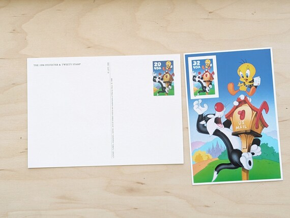 Sylvester and Tweety 20 Cent Postcard and 32 Cent Souvenir Stamp