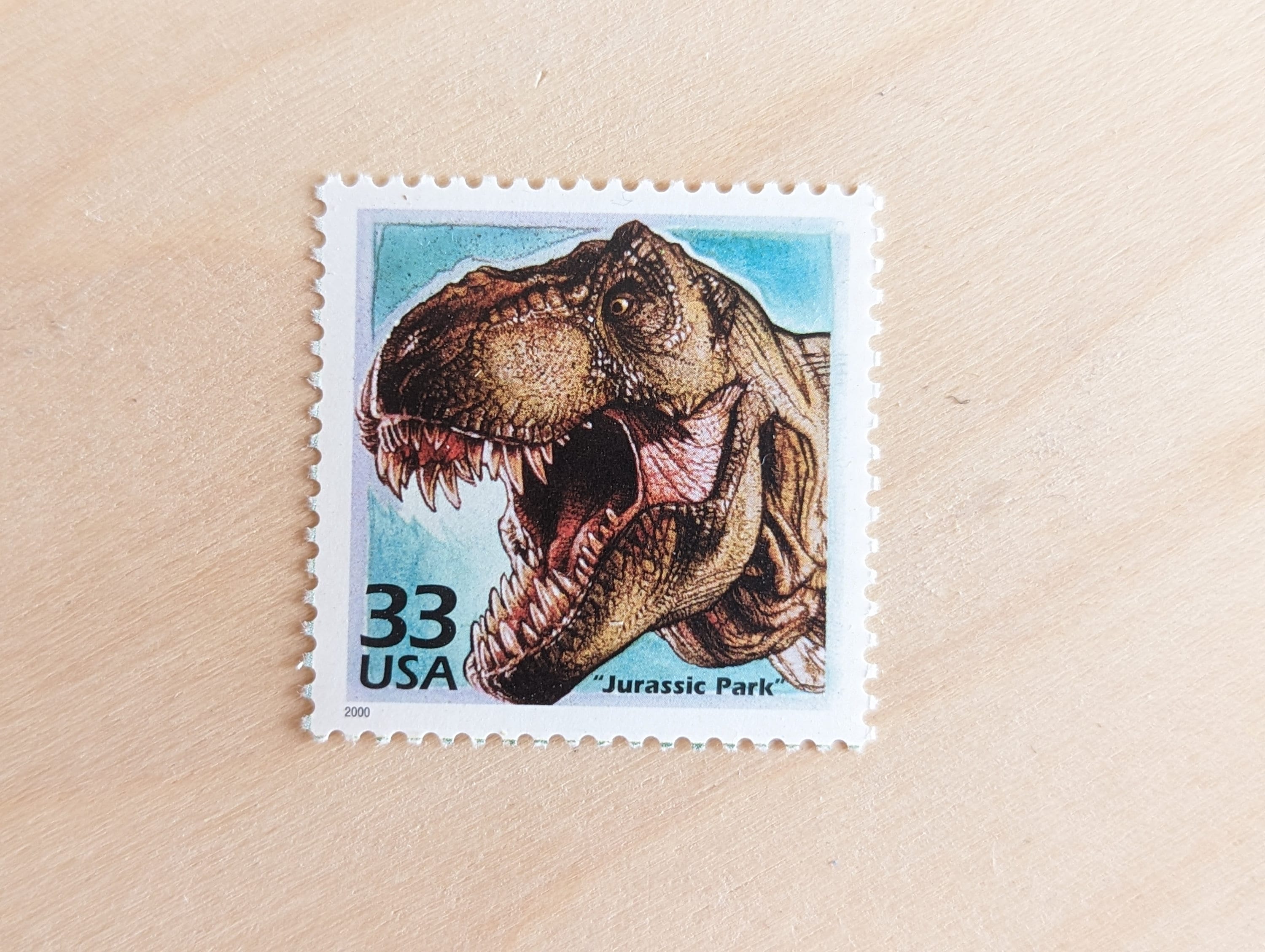 ジュラシックパーク切手5枚、ヴィンテージ未使用USPS 33セント切手