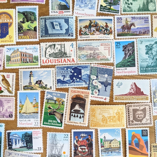 Choose Your State, One Stamp or Full 50 State Set & Washington DC Vintage US Postage Stamp, Travel Souvenir, Unused Postage