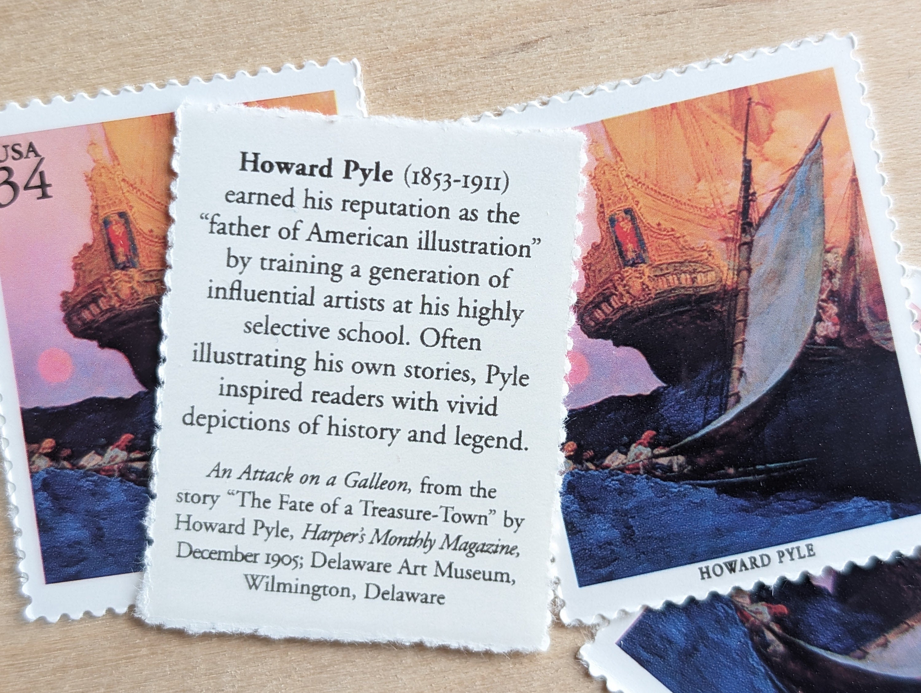 ハワード・パイル5枚、34セント、アメリカイラストレーター切手、未
