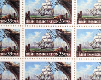 Sheet of 20 Irish Immigration Stamps, Unused US Postage Stamps, 1999, 33 Cent Stamps