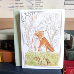 Lot de 5 cartes de voeux intérieures vierges Fox in the Forest et 5 enveloppes vertes, cartes 3,75 x 5,5 pouces