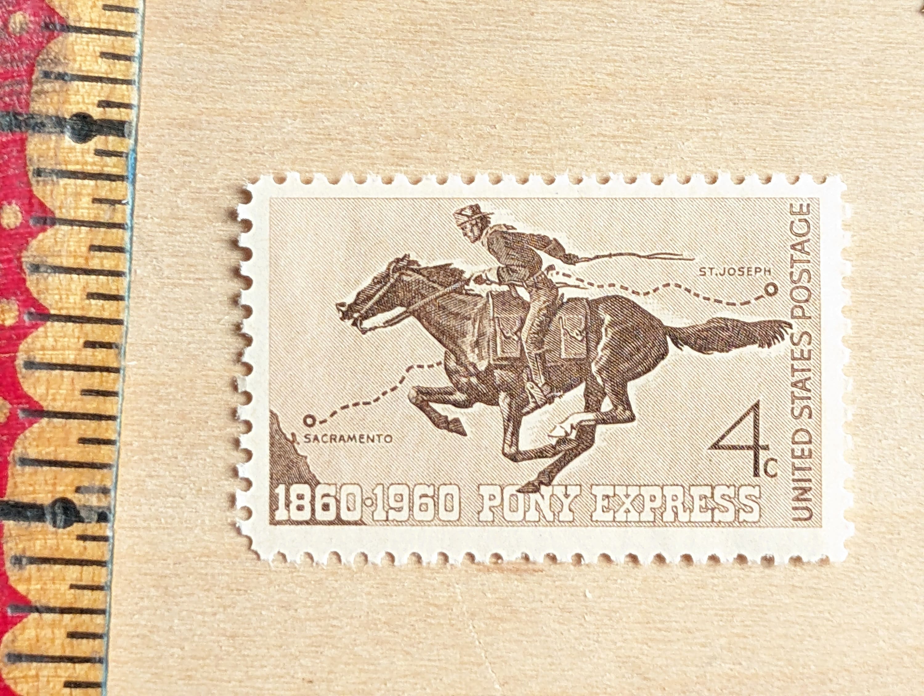 10 Pony Express 1860-1960 Stamps, Vintage Unused USPS 4 Cent