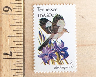 Set mit 5 Tennessee State Briefmarken, Vintage unbenutzte USPS 20 Cent Briefmarken, State Bird and Flower Series, 1982, gummiert