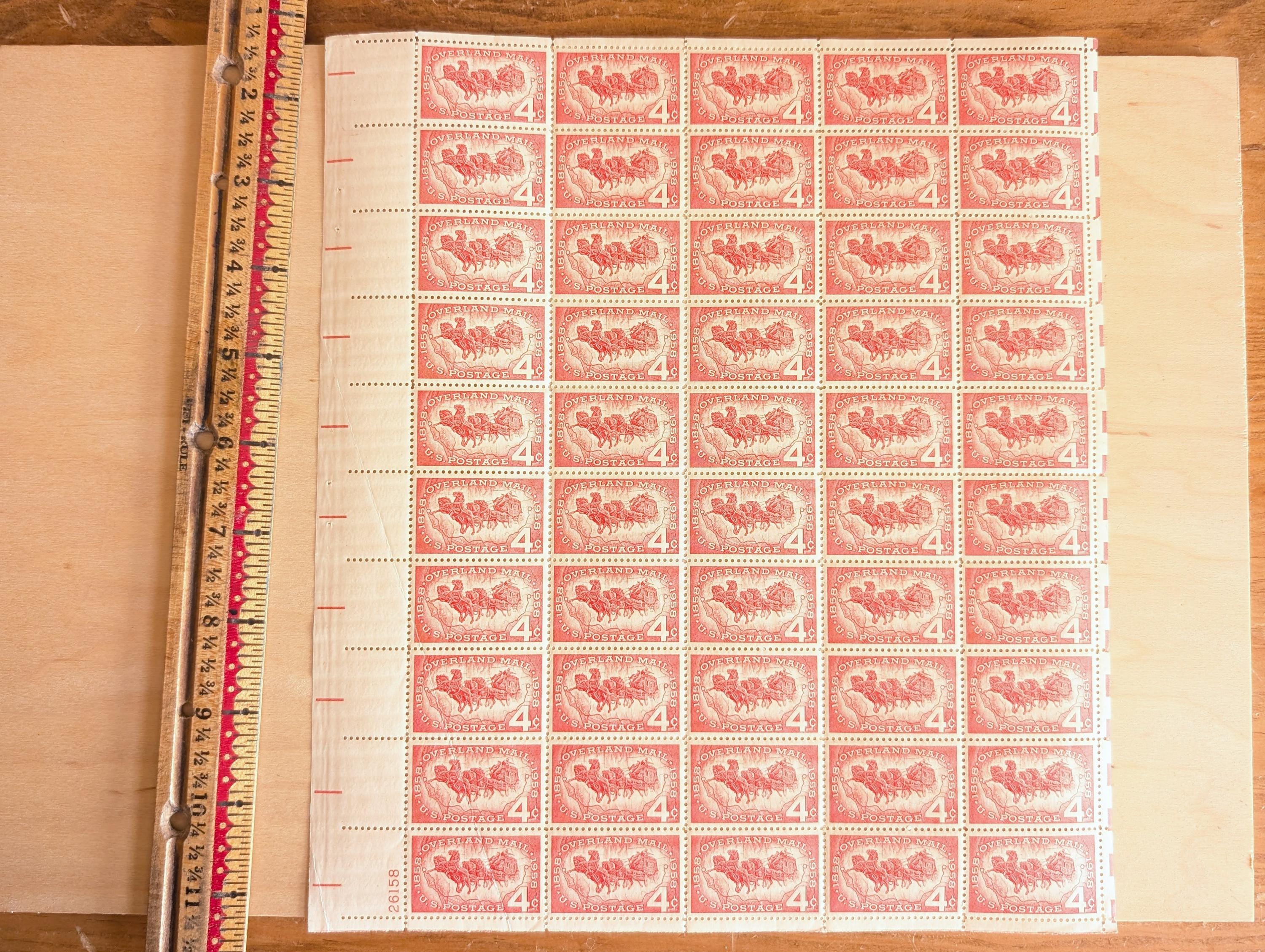 オーバーランドメール切手50枚、ヴィンテージ未使用USPS 4セント切手